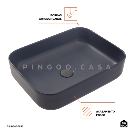 Cuba de Apoio Slim Retangular para Banheiro Louça Cerâmica 50,5x39,5cm Fluorita Cinza Fosco