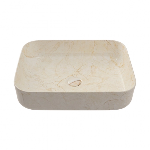 Cuba de Apoio Slim Retangular para Banheiro Louça Cerâmica 50,5x39,5cm Fluorita Marmorizado Gold
