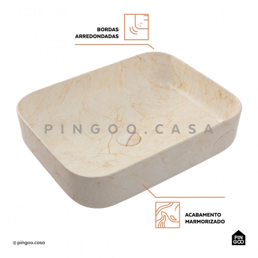 Cuba de Apoio Slim Retangular para Banheiro Louça Cerâmica 50,5x39,5cm Fluorita Marmorizado Gold