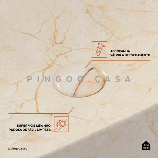 Cuba de Apoio Slim Retangular para Banheiro Louça Cerâmica 50,5x39,5cm Fluorita Marmorizado Gold