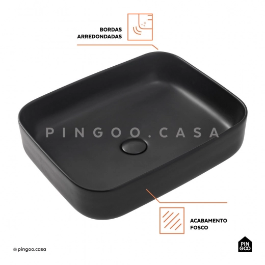 Cuba de Apoio Slim Retangular para Banheiro Louça Cerâmica 50,5x39,5cm Fluorita Preto Fosco