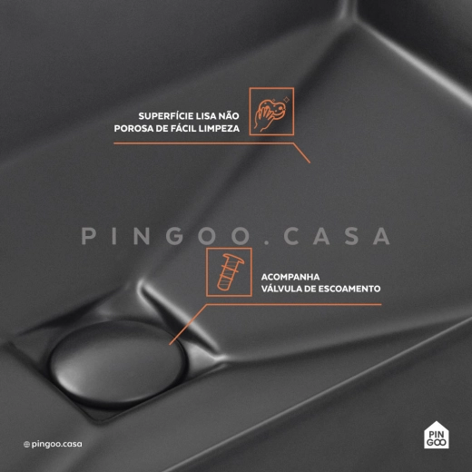 Cuba de Apoio Slim Retangular para Banheiro Louça Cerâmica 60x37,5cm Lolita Preto Fosco