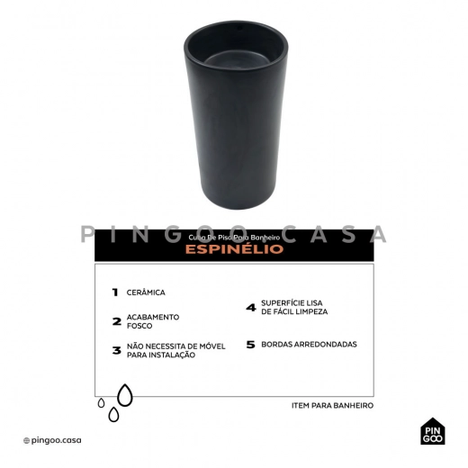 Cuba de Piso para Banheiro Cerâmica 45cm Espinélio Preto