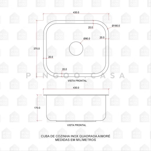Cuba Gourmet para Cozinha Aço Inox 201 43x37cm Aimoré Prata