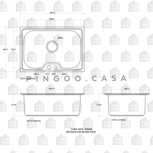 Cuba para Cozinha Gourmet Aço Inox 304 Jaraqui 50x40 cm Prata