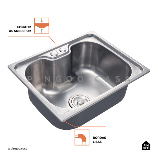 Cuba Gourmet para Cozinha Aço Inox 304 50x40cm Jaraqui Prata
