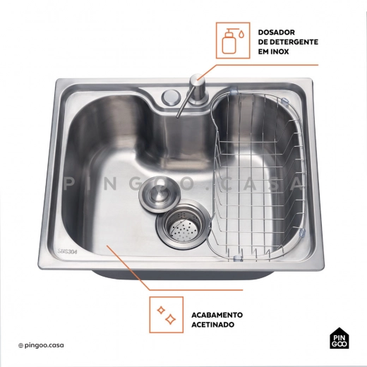 Cuba Gourmet para Cozinha Aço Inox 304 50x40cm Jaraqui Prata