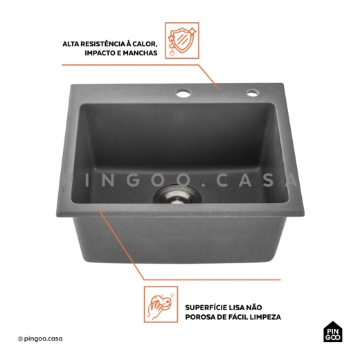 Cuba Gourmet para Cozinha com Acessórios Quartzo 50x43cm Guató Cinza
