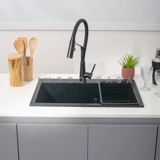 Cuba Gourmet para Cozinha com Escorredor Quartzo 68x46cm Aruak Preto