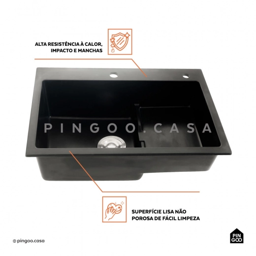 Cuba Gourmet para Cozinha com Escorredor Quartzo 68x46cm Aruak Preto