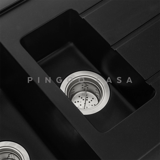 Cuba para Cozinha Gourmet Dupla de Quartzo Com Escorredor Mukurin Preto Cuba para Cozinha Gourmet Dupla de Quartzo Com Escorredor Mukurin Preto