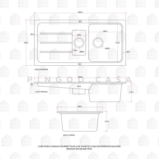 Cuba para Cozinha Gourmet Dupla de Quartzo Com Escorredor Mukurin Preto Cuba para Cozinha Gourmet Dupla de Quartzo Com Escorredor Mukurin Preto