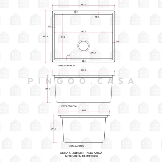 Cuba para Cozinha Gourmet Aço Inox 304 Workstation Com Acessórios Aruá 58x48 cm Prata