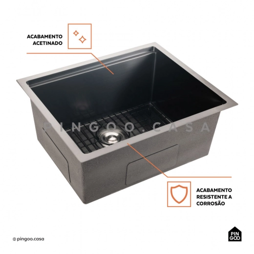 Cuba para Cozinha Gourmet Aço Inox 304 Workstation Com Acessórios Aruá 58x48 cm Preto