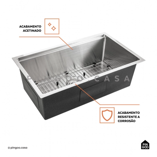 Cuba para Cozinha Gourmet Aço Inox 304 Workstation Com Acessórios Jarauara 76x45 cm Prata