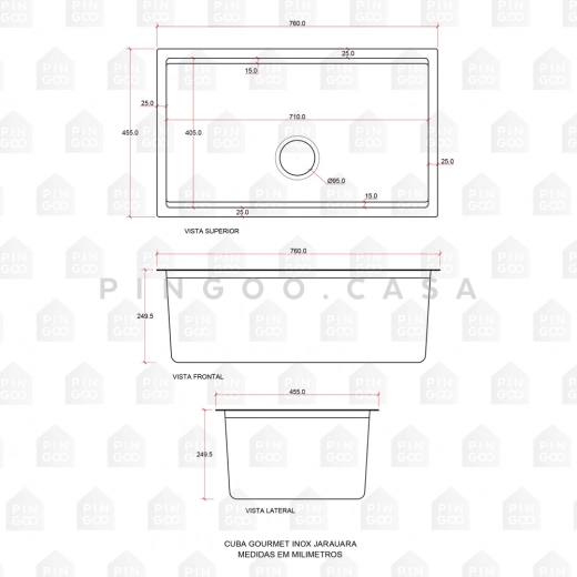 Cuba para Cozinha Gourmet Aço Inox 304 Workstation Com Acessórios Jarauara 76x45 cm Prata