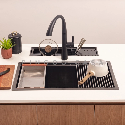 Cuba Gourmet para Cozinha com Acessórios Aço Inox 304 76x45cm Workstation Jarauara Preto Cuba Gourmet para Cozinha com Acessórios Aço Inox 304 76x45cm Workstation Jarauara Preto