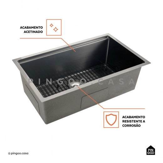 Cuba Gourmet para Cozinha com Acessórios Aço Inox 304 76x45cm Workstation Jarauara Preto Cuba Gourmet para Cozinha com Acessórios Aço Inox 304 76x45cm Workstation Jarauara Preto