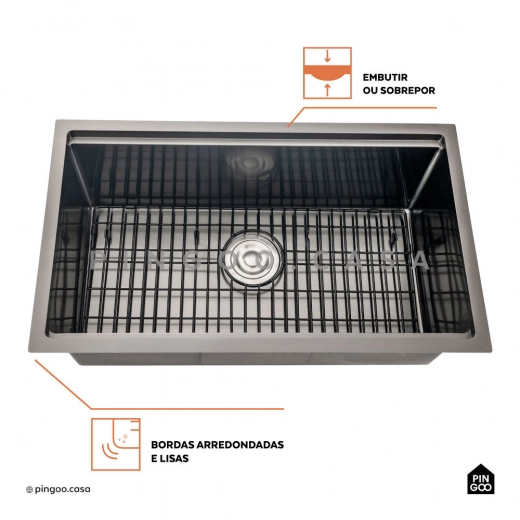 Cuba Gourmet para Cozinha com Acessórios Aço Inox 304 76x45cm Workstation Jarauara Preto Cuba Gourmet para Cozinha com Acessórios Aço Inox 304 76x45cm Workstation Jarauara Preto