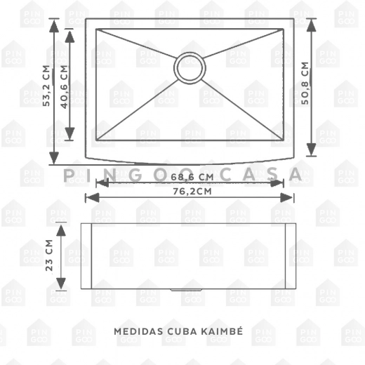 Cuba para Cozinha Gourmet Aço Inox 304 76x53cm Kaimbé Farm Prata