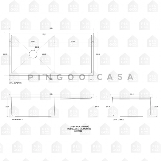 Cuba para Cozinha Gourmet Aço Inox 304 Kanindé 99x50 cm Prata