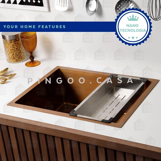 Cuba Gourmet para Cozinha Aço Inox 304 58x45cm Terena Dourado Rose
