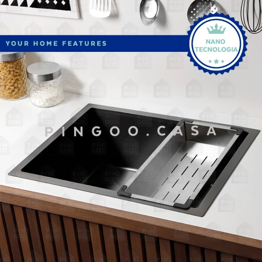 Cuba Gourmet para Cozinha Aço Inox 304 58x45cm Terena Preto