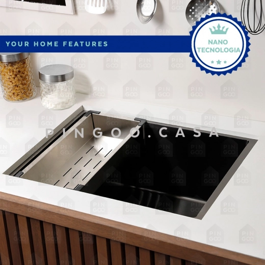 Cuba Gourmet para Cozinha Aço Inox 304 58x45cm Terena Preto