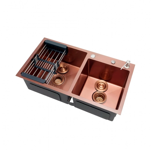 Cuba Dupla Gourmet para Cozinha Aço Inox 304 78x43cm Awá Dourado Rose