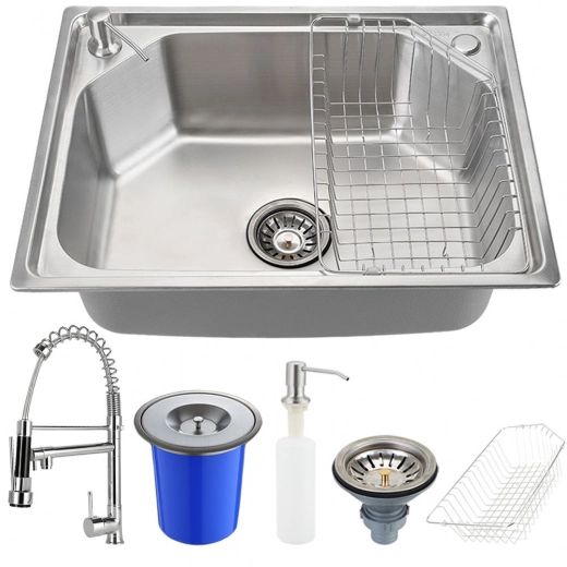 Kit Cuba Gourmet para Cozinha com Acessórios e Lixeira Aço Inox 201 57x43cm Guarani e Torneira Misturador Monocomando Munim Prata Kit Cuba Gourmet para Cozinha com Acessórios e Lixeira Aço Inox 201 57x43cm Guarani e Torneira Misturador Monocomando Munim Prata