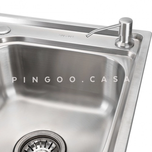 Cuba para Cozinha Pia Dupla Inox com Acessórios e Lixeira Potiguara e Torneira para Cozinha Misturador Monocomando Gourmet Munim Prata