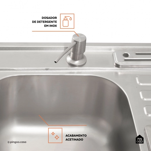 Cuba Dupla Gourmet para Cozinha com Acessórios e Lixeira Aço Inox 201 92x45cm Nukini Prata