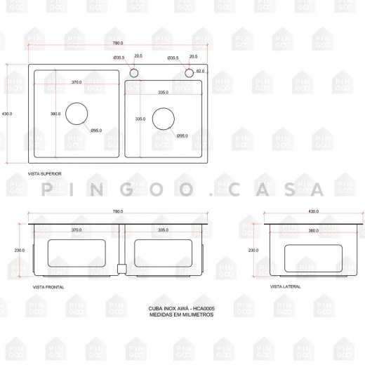 Cuba para Cozinha Gourmet Pia Dupla Aço Inox 304 Awá Prata