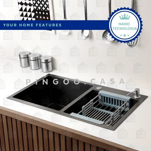 Cuba Dupla Gourmet para Cozinha Aço Inox 304 78x43cm Awá Preto