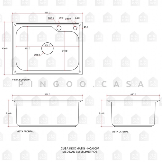 Cuba para Cozinha Gourmet Aço Inox 201 Matis Prata