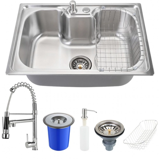 Cuba para Cozinha Pia Inox com Lixeira e Acessórios Carajás e Torneira para Cozinha Gourmet Misturador Monocomando Munim Prata