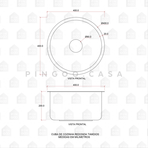 Cuba para Cozinha Redonda Aço Inox 201 Tamoios 40 cm Prata