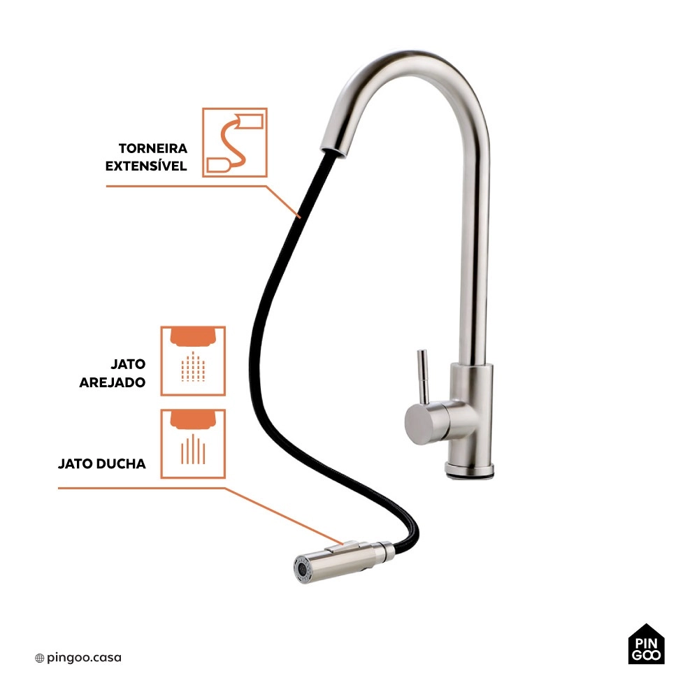 Cuba para Cozinha com Tábua de Corte Awá e Torneira Misturador Monocomando em Aço Inox Iriri - Prata