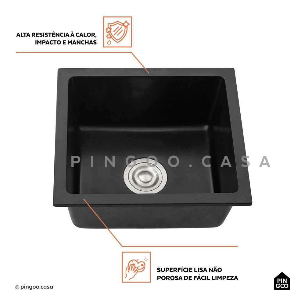 Cuba Gourmet para Cozinha com Acessórios Quartzo 40x44cm Macuxi Pingoo.casa - Preto Cuba Gourmet para Cozinha com Acessórios Quartzo 40x44cm Macuxi Pingoo.casa - Preto