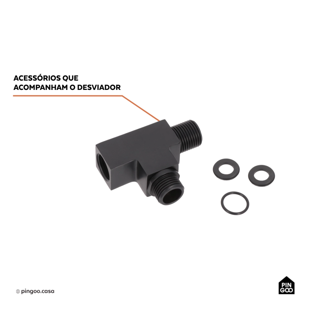 Desviador Para Chuveiro Mundaú Pingoo.Casa - Preto Fosco