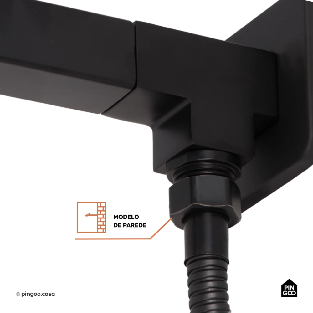 Desviador Para Chuveiro Mundaú Pingoo.Casa - Preto Fosco