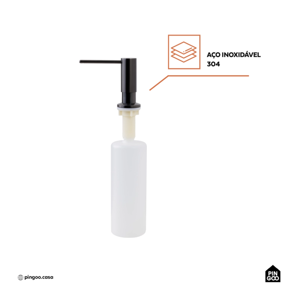 Dosador de Detergente Capiá 500ml Aço Inox 304 Pingoo.casa - Preto