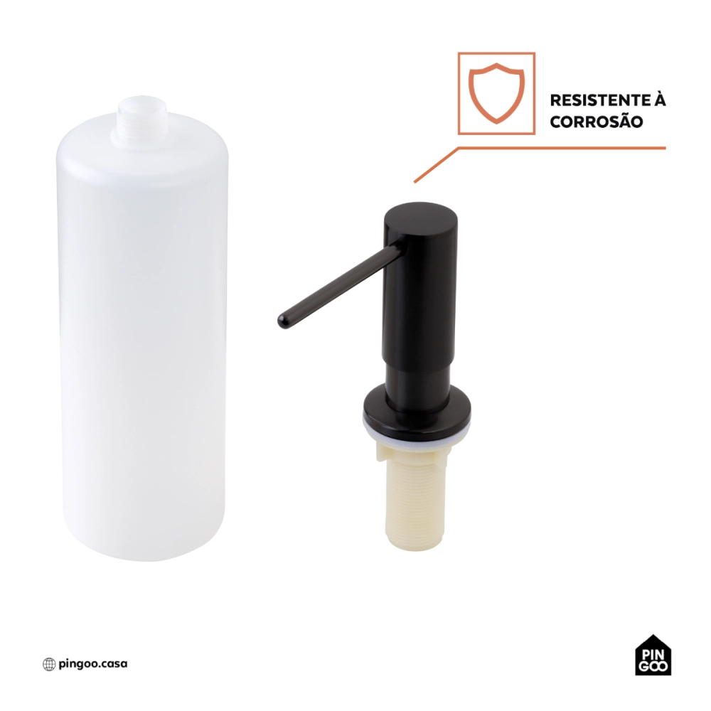 Dosador de Detergente Capiá 500ml Aço Inox 304 Pingoo.casa - Preto