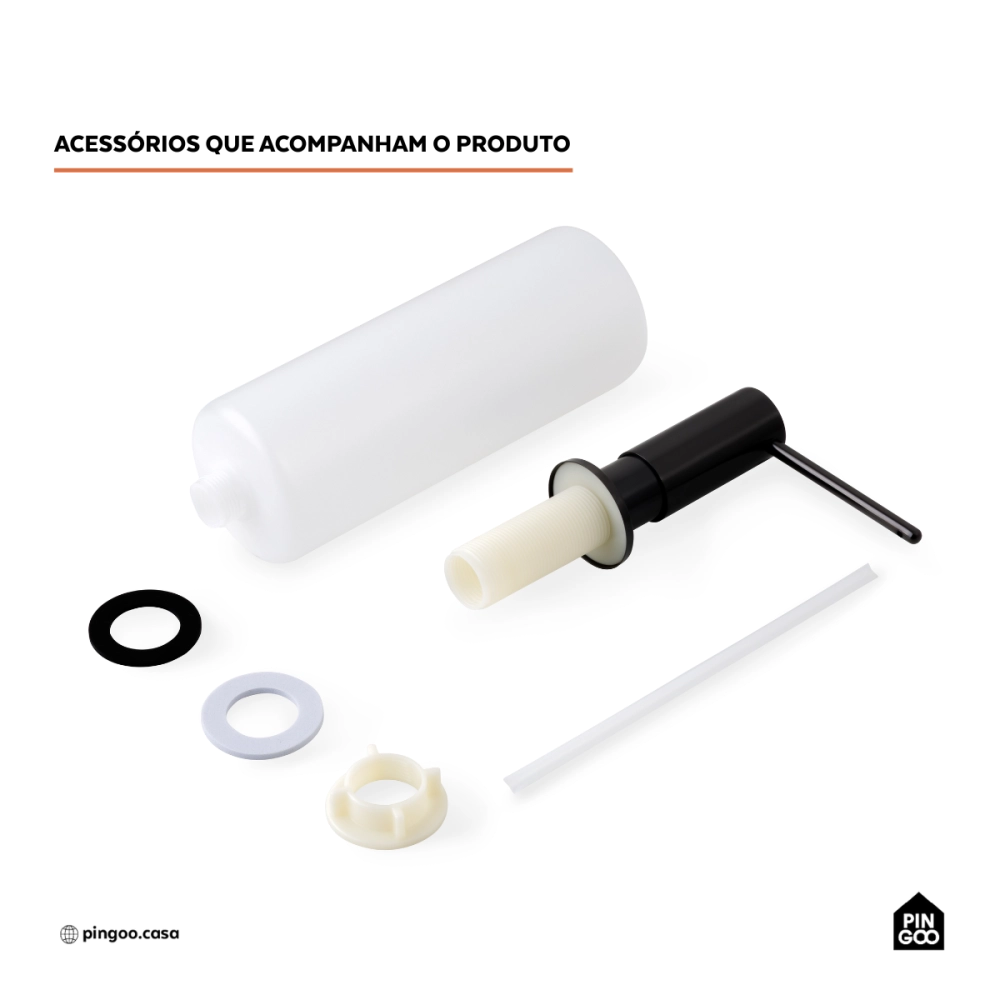 Dosador de Detergente Capiá 500ml Aço Inox 304 Pingoo.casa - Preto