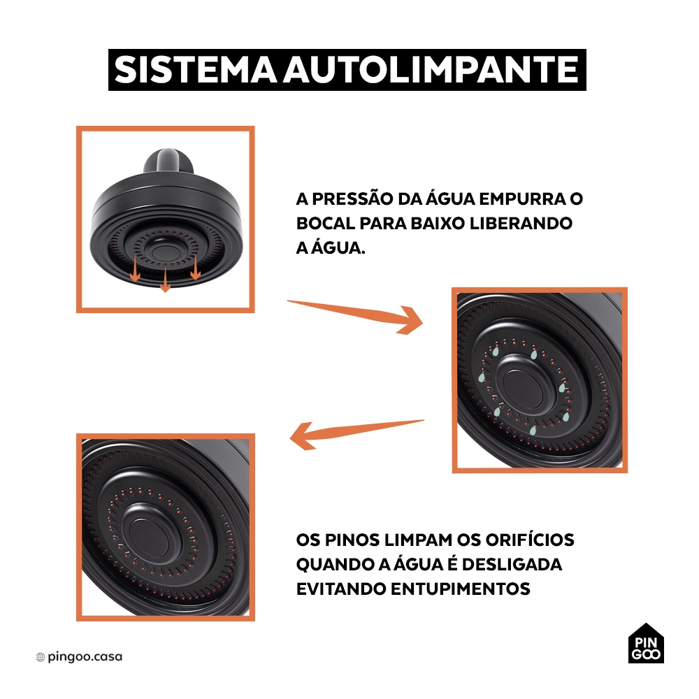 Ducha Chuveiro Autolimpante Redondo de Parede Mauá Preto