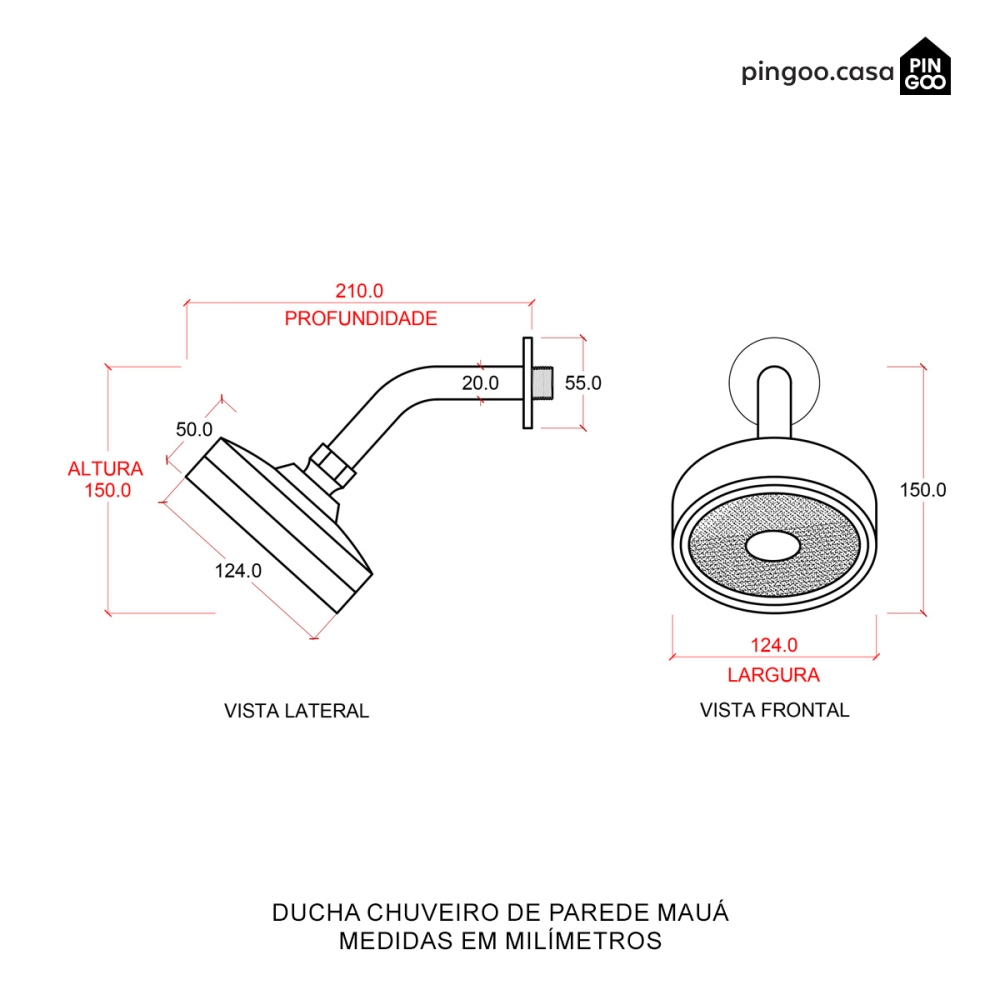 Ducha Chuveiro Autolimpante Redondo de Parede Mauá Preto