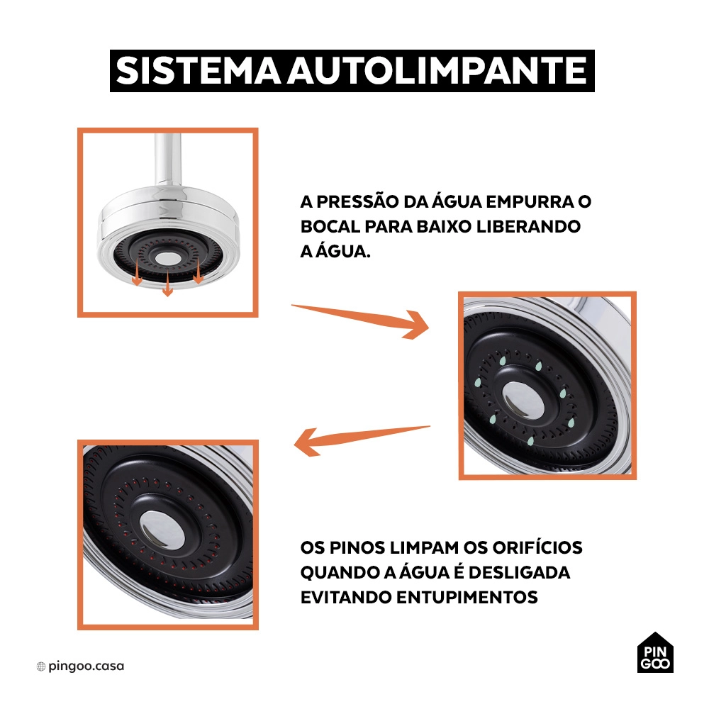 Ducha Chuveiro Autolimpante Redondo de Teto Mauá Prata