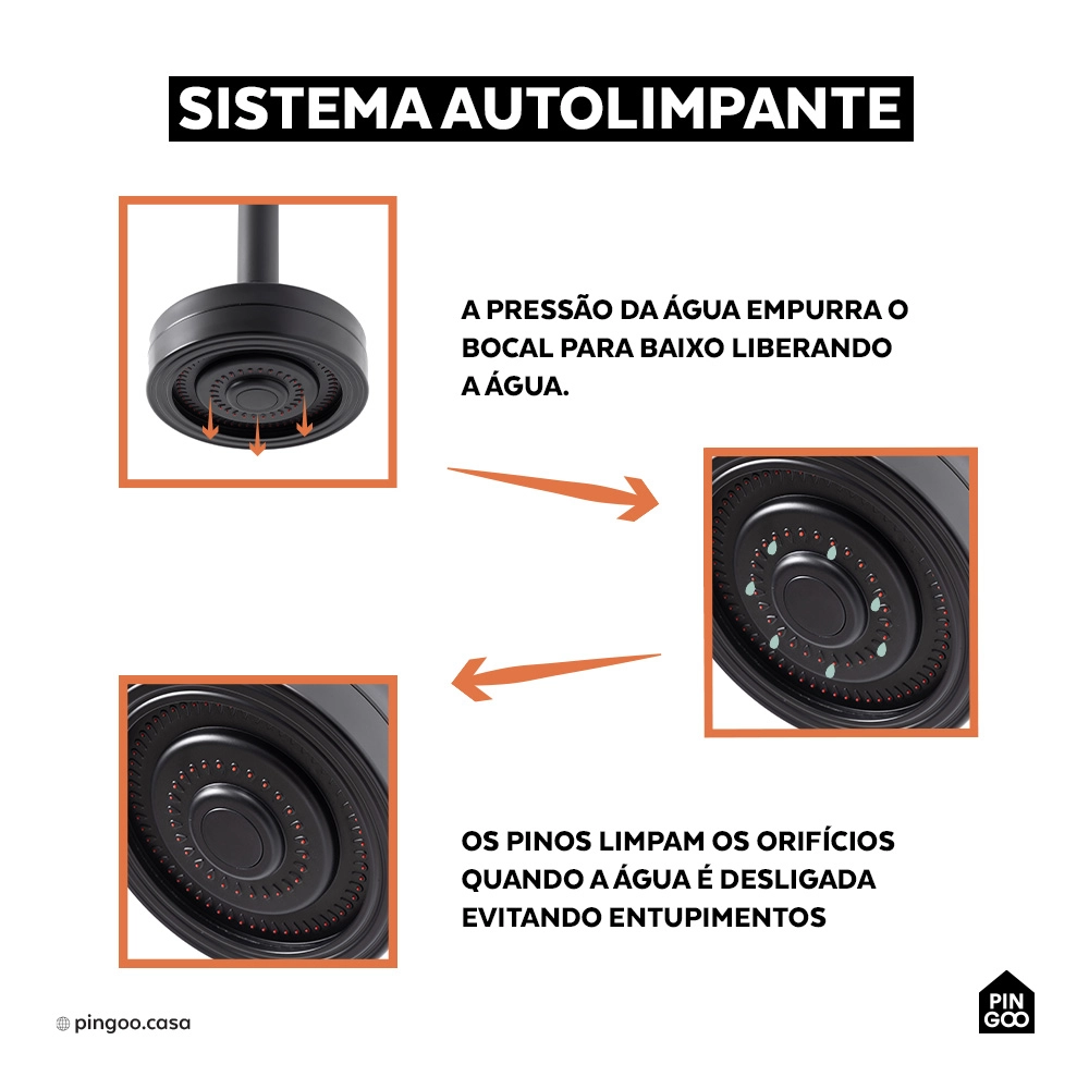Ducha Chuveiro Autolimpante Redondo de Teto Mauá Preto