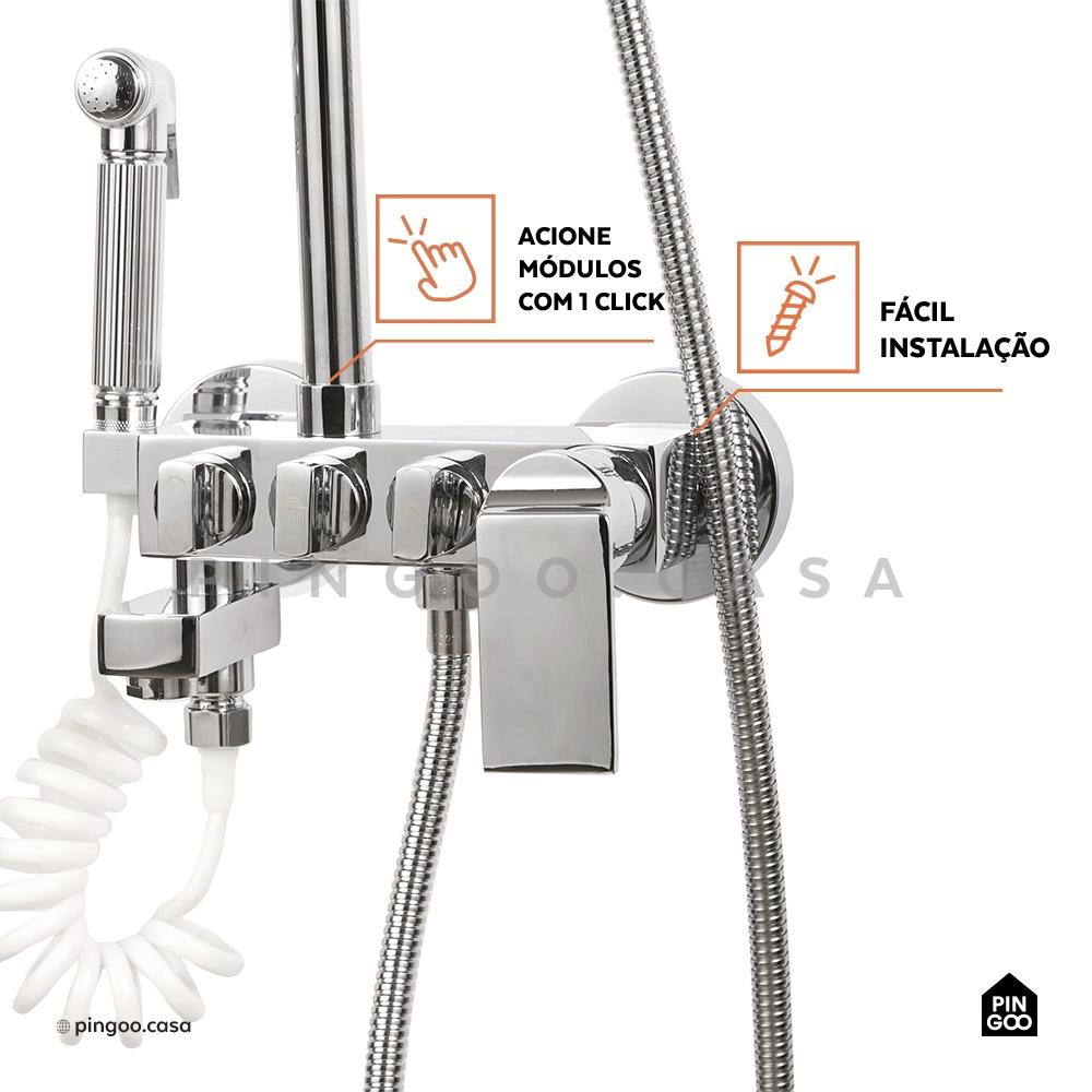 Ducha Chuveiro Premium Quadrado Modular Com Desviador Tabatinga Ducha Chuveiro Premium Quadrado Modular Com Desviador Tabatinga