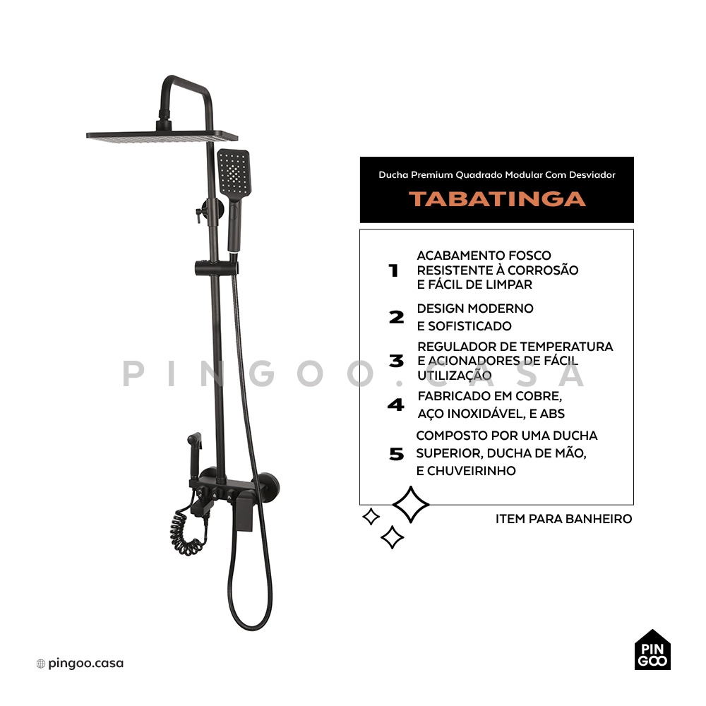 Ducha Chuveiro Premium Quadrado Modular Com Desviador Tabatinga Ducha Chuveiro Premium Quadrado Modular Com Desviador Tabatinga